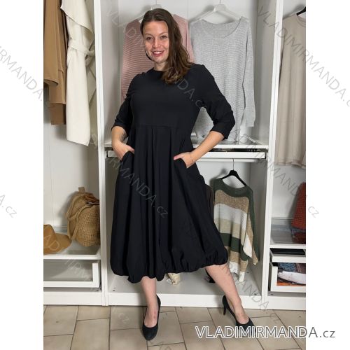 Šaty balónové 3/4 rukáv dámske LORIA (S/M/L ONE SIZE) TALIANSKA MÓDA  IMPSS269221/DUR S/M/L čierna