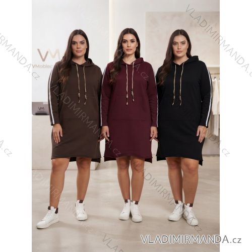 Šaty mikinové s kapucňou dlhý rukáv dámske nadrozmer MARKA (48/50/52 ONE SIZE) TALIANSKA MÓDA im3263235/DUR  vínová