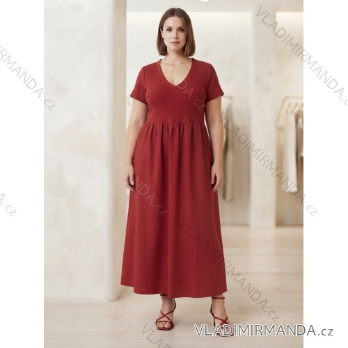 Šaty volnočasové krátky rukáv dámske nadrozmer (44/46/48 ONE SIZE) TALIANSKA MÓDA IM4263562/DUR 44/46/48 tm. červená