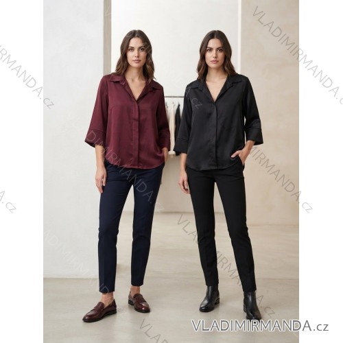 Košeľa saténová dlhý rukáv dámske (S/M/L ONE SIZE) TALIANSKA MóDA IM3261515/DUR S/M/L vínová