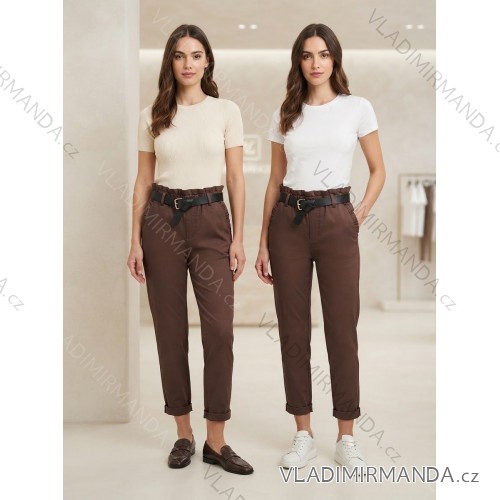 Nohavice elegantné s opaskom dámske (XS/S/M ONE SIZE) TALIANSKA MÓDA IMD25038/DUR XS/S/M tmavo hnedá