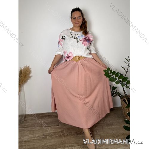 Sukňa dlhá s opaskom dámska nadrozmer MAURINA (48/50/52 ONE SIZE) TALIANSKA MÓDA IM426122/DUR  ružová