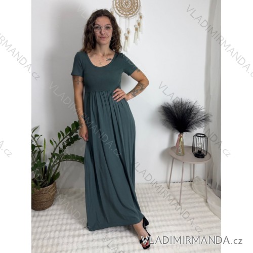 Šaty dlhé letné krátky rukáv dámske (S/M/L ONE SIZE) TALIANSKA MÓDA IM425MARIA-M/DU tmavě zelená S/M/L