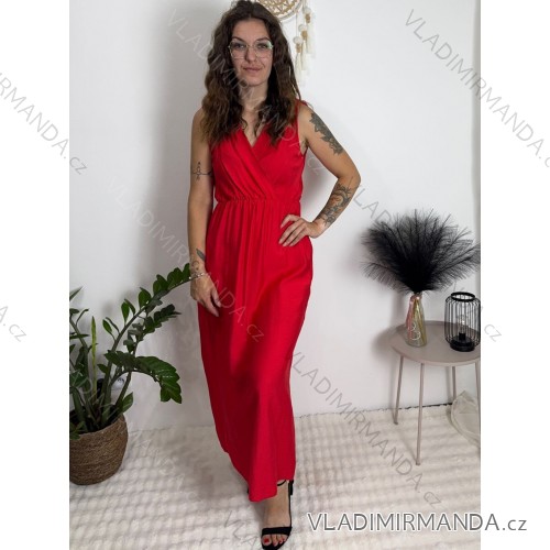 Šaty letné bez rukávu dámske  (S/M/L ONE SIZE) TALIANSKA MÓDA IM7250222/DR červená S/M/L