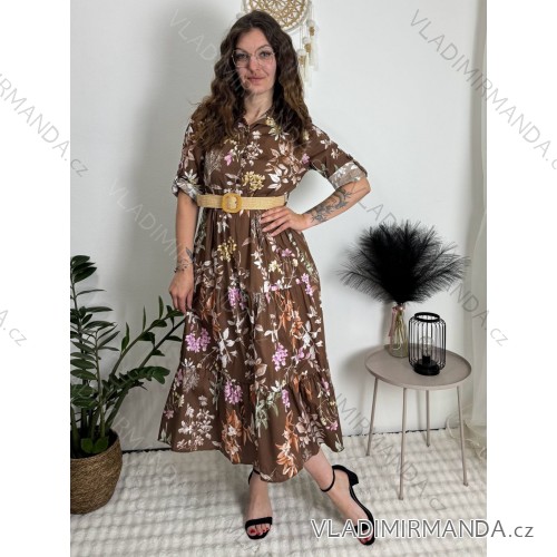 Šaty dlhé košeľové 3/4 dlhý rukáv dámske (S/M/L ONE SIZE) TALIANSKA MÓDA IMM267662/DR hnedá S/M/L