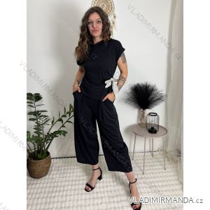 Súprava elegantná blúzka krátky rukáv a nohavice dámske (S/M/L ONE SIZE) TALIANSKA MÓDA IMC261010/DR