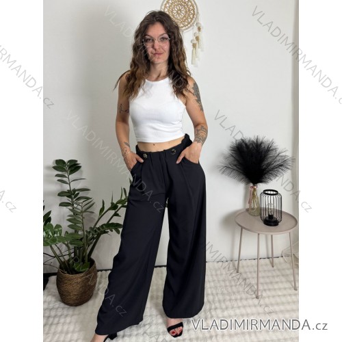 Nohavice dlhé elegantné dámske (S/M/L ONE SIZE) TALIANSKA MÓDA IMSM26004/DR čierna S/M/L