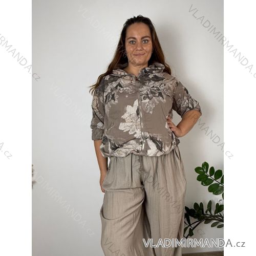 Bunda lehká s kapucí dlhý rukáv dámska nadrozměr (48/50/52 ONE SIZE) TALIANSKA MÓDA IMWTM260010/DUR  hnedá