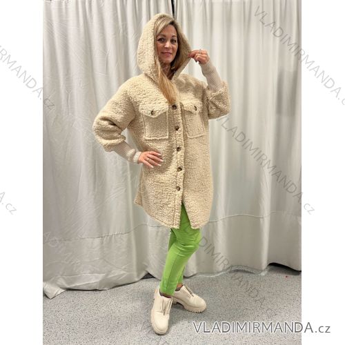 Kabát baránkový na gombíky dlhý rukáv dámsky (S/M/L ONE SIZE) INDICKÁ MÓDA IMWBC26003