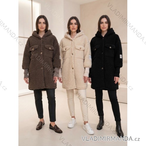 Kabát baránkový na gombíky dlhý rukáv dámsky (S/M/L ONE SIZE) INDICKÁ MÓDA IMWBC26003/DUR S/M/L hnedá