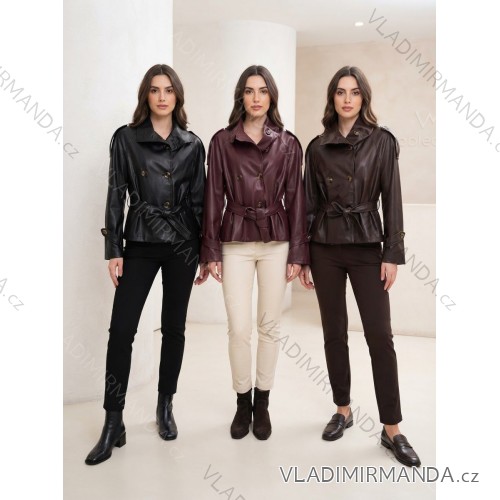 Bunda koženková dlhý rukáv dámska (S/M/L ONE SIZE) TALIANSKA MÓDA IMPLU2667023011/DUR S/M/L vínová