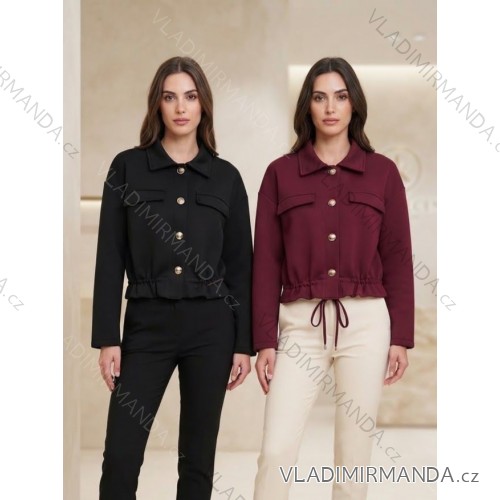Bunda na zip dlhý rukáv dámska (S/M/L ONE SIZE) TALIANSKA MóDA IM326025/DUR S/M/L čierna