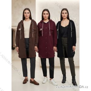 Kabát na knoflíky s kapucí dlhý rukáv dámsky nadrozměr (44/46/48 ONE SIZE) TALIANSKA MÓDA IMWDLN26005
