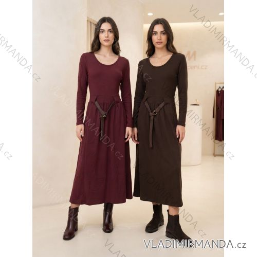 Šaty s páskemdlouhý rukáv dámske (S/M/L ONE SIZE) TALIANSKA MÓDA IMSM26720/DUR S/M/L vínová