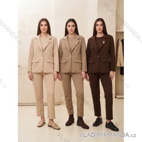 Súprava kostým elegantné sako a nohavice dámska (S/M/L) TALIANSKA MÓDA IMWHI260015/DUR S/M/L béžová
