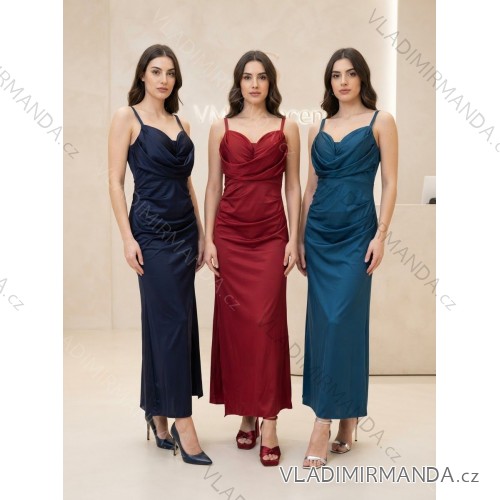 Šaty elegantné spoločenské dlhé na ramienka dámske MONA (S/M ONE SIZE) TALIANSKA MÓDA IM326034/DUR S / M modrá petrolejová