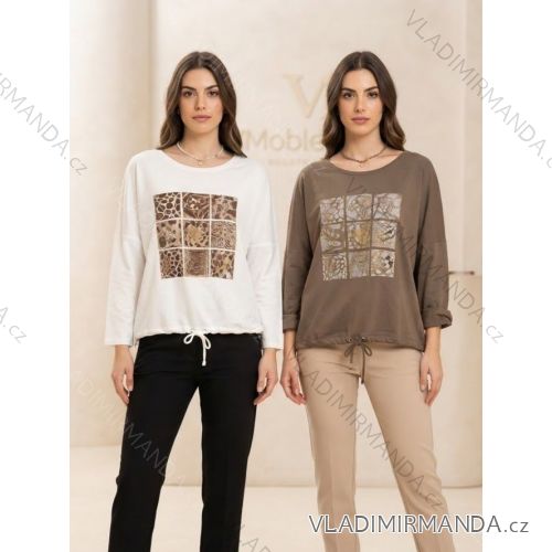 Tričko dlhý rukáv dámske nadrozmer (54/56/58 ONE SIZE) TALIANSKA MÓDA IMC260282/DUR tm. béžová 54/56/58