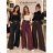 Nohavice elegantné s páskem dlhé so širokou nohavicou dámske (S/M/L ONE SIZE) TALIANSKA MODA IM326026/DUR S/M/L čierna