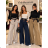 Nohavice elegantné s páskem dlhé so širokou nohavicou dámske (S/M/L ONE SIZE) TALIANSKA MODA IM326026/DUR S/M/L čierna