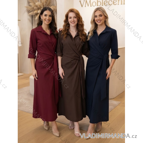 Šaty elegantný košilové dlhý rukáv dámske (S/M/L) TALIANSKA MÓDA IMSE26003/DUR S/M/L hnedá