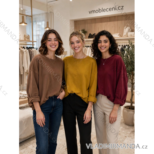 Mikina oversize dlhý rukáv dámska (S/M/L ONE SIZE) TALIANSKA MÓDA IMSM26723/DUR S/M/L hnědá světlá