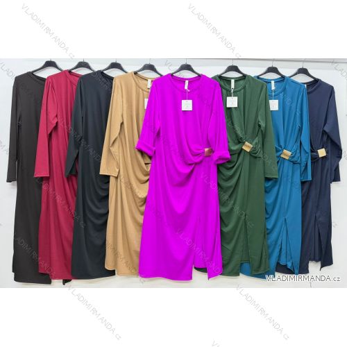 Šaty elegantní dlouhý rukáv dámské nadrozměr (52/54/56 ONE SIZE) ITALSKÁ MÓDA IM426347