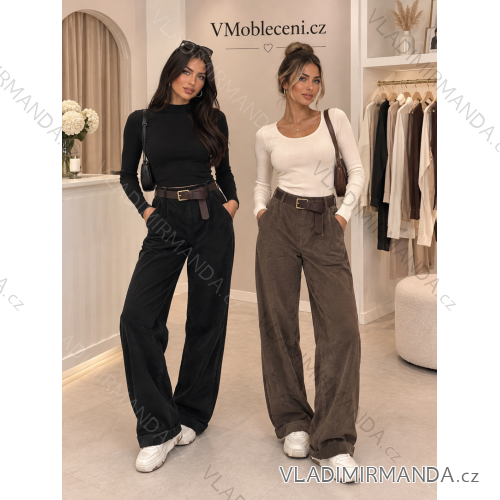 Nohavice manžestrové dlhé s páskem dámske (S/M/L ONE SIZE) TALIANSKA MÓDA IMSM2685318/DU S/M/L hnedá