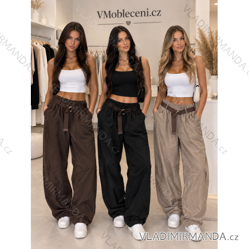 Nohavice manžestrové dlhé s páskem dámske (S/M/L ONE SIZE) TALIANSKA MÓDA IMSM267617/DU S/M/L béžová