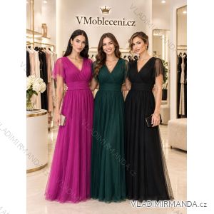 Šaty spoločenské dlhé tylové krátky rukáv dámske (L/XL ONE SIZE) TALIANSKA MÓDA IMWMY26010/DU