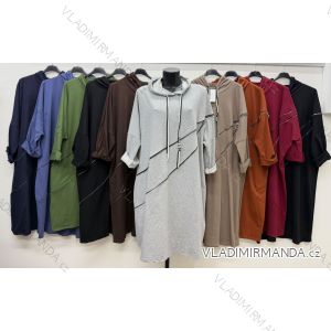 Šaty mikinové s kapucňou dlhý rukáv dámske nadrozmer (54/56/58 ONE SIZE) TALIANSKA MÓDA IM426393