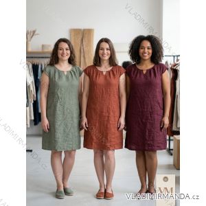 Šaty lněné letné krátky rukáv dámske nadrozmer (44/46/48 ONE SIZE) TALIANSKA MÓDA IMSMFA2620365/DR