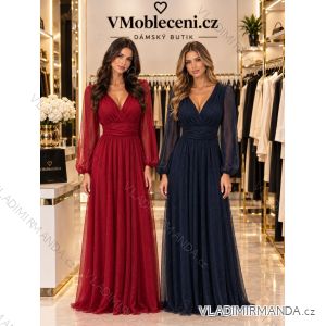 Šaty spoločenské dlhé dlouhý rukáv dámske (S/M/L ONE SIZE) TALIANSKA MÓDA IMWTM26013