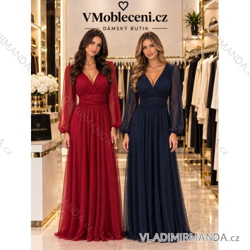 Šaty spoločenské dlhé dlouhý rukáv dámske (S/M/L ONE SIZE) TALIANSKA MÓDA IMWTM26013