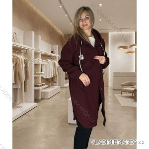 Kabát na knoflíky s kapucí dlhý rukáv dámsky nadrozměr (44/46/48 ONE SIZE) TALIANSKA MÓDA IMWDLN26005/DUR