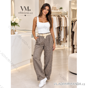 Nohavice dlhé letné ľanové s opaskom dámske (S/M/L ONE SIZE) TALIANSKA MÓDA IMPSM26001/DR
