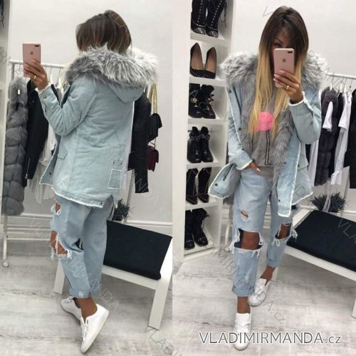 Bunda zimná parka jeans s kožušinkou dámsky (sl) KZELL TALIANSKÁ MÓDA IM917359
