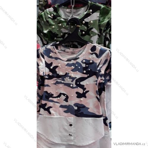 Tričko maskáč s krátkym rukávom s perličkami dievčenské Tuzzi turecká moda TM218055
