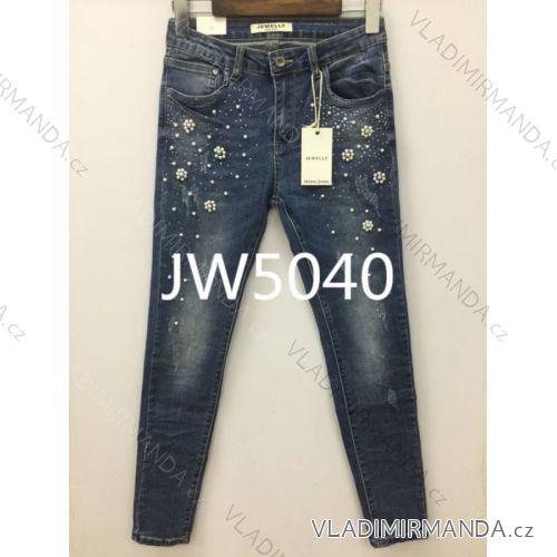 Rifle jeans úzke dlhé s perličkami dámske (xs-xl) Jewell LEXXURY JW5040