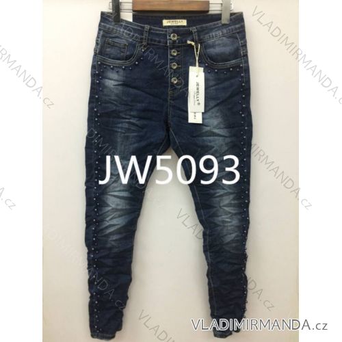 Rifle jeans úzke dlhé s perličkami dámske (xs-xl) Jewell LEXXURY JW5093
