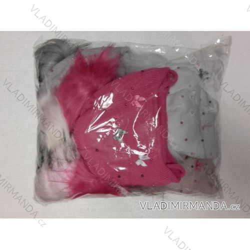 Čiapky Šala suprava zimné dver brmbolce zateplená flaušom dojčenská Dievčenské (uni 44-46) Poľsko PV7170022