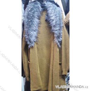Cardigan pletený dlhý rukáv dámsky s kožušinkou (uni sl) Taliansko MÓDA IM918688