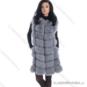 Vesta kožúšok zimná dámska s koženkovými vrecka teplá umelá kožušiny (s-3XL) AFASHION AF19022