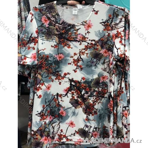 Tričko krátky rukáv dámske nadrozmerné kvety (L-4XL) Gosia POĽSKÁ MODA PM119121