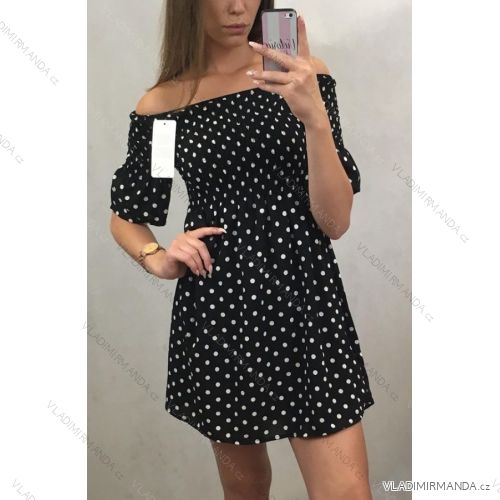 Šaty letné s odhalenými ramenami krátke dámske bodka (uni s / m) TALIANSKÁ MÓDA IM919287
