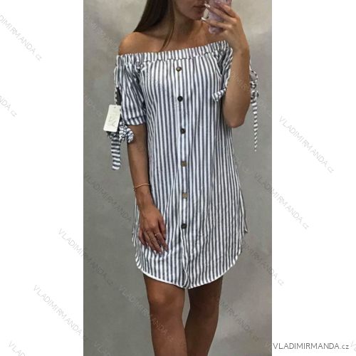 Šaty letné krátke dámske prúžok s odhalenými ramenami (uni s / m) TALIANSKÁ MÓDA IM919678