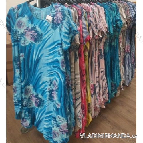 Šaty krátke letné krátky rukáv dámske kvetované nadrozmerné (uni xl-2xl) TALIANSKÁ MÓDA IM1219031