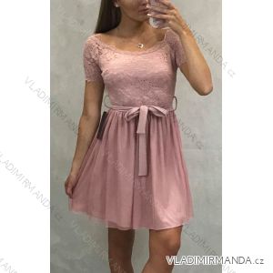 Šaty společenské elegantní plesové krátky rukáv dámske krátké s krajkjou  (uni s / m) ITALSKÁ MÓDA IM919558