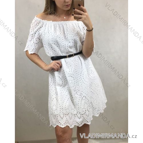 Šaty letné s odhalenými ramenami krátky rukáv čipka dámske (uni m / l) TALIANSKÁ MÓDA IMR19016