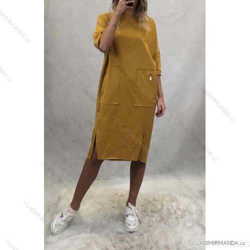 Šaty teplákové 3/4 rukáv, dlhý rukáv dámske (oversize, UNI m / l) TALIANSKÁ MÓDA IM51911122