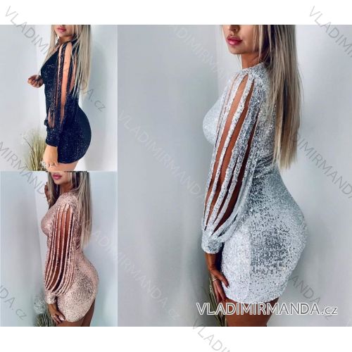 Šaty elegantné dlhý rukáv dámske s flitrami (uni sl) Talianska MODA IM919972
